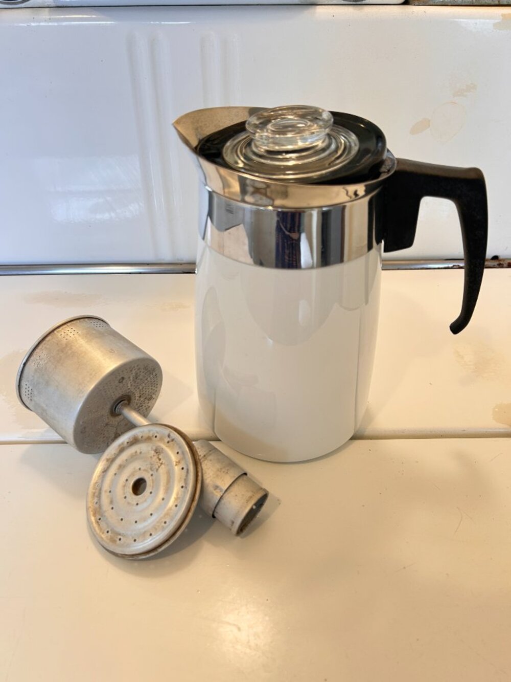 Complete 10 Cup Corning Ware Coffee Pot Just White/All White w Lid & All Parts
